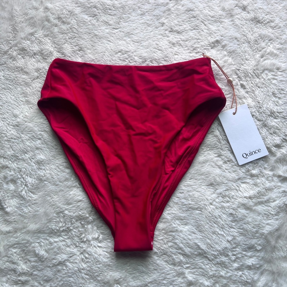 Quince Womens High Waist Bikini Bottom Red Recycled Polyamide ATG001 Size XS NWT